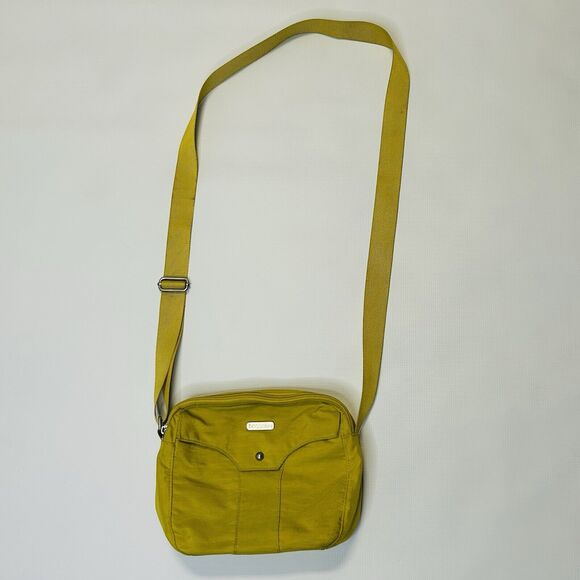 Baggallini Highrise Crossbody Purse Yellow Nylon Double Zipper Top - Picture 2 of 12